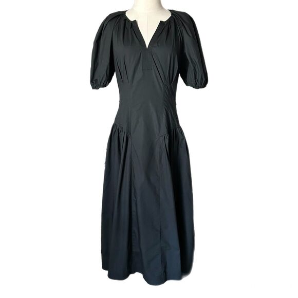 Ulla Johnson Carina Puff Sleeve Midi Dress in Black 100% Cotton Size 8 - Picture 2 of 6